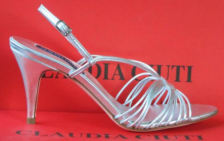 CLAUDIA CIUTI silver leather strappy sandals open-toe heels shoes Italy – dressy