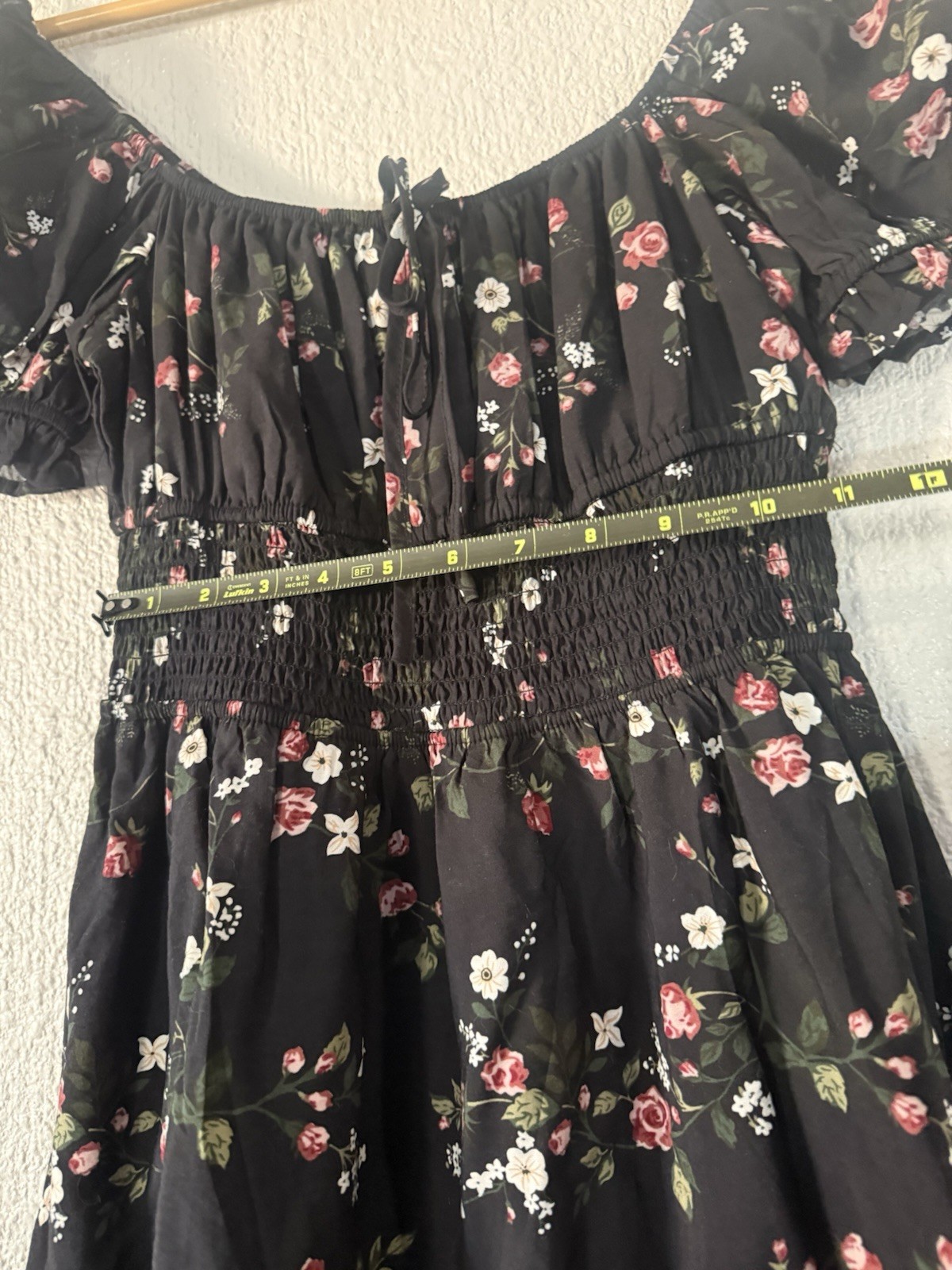 HESPERUS BLACK PUFF SLEEVE FLORAL MINI BOHO DRESS NWOT S