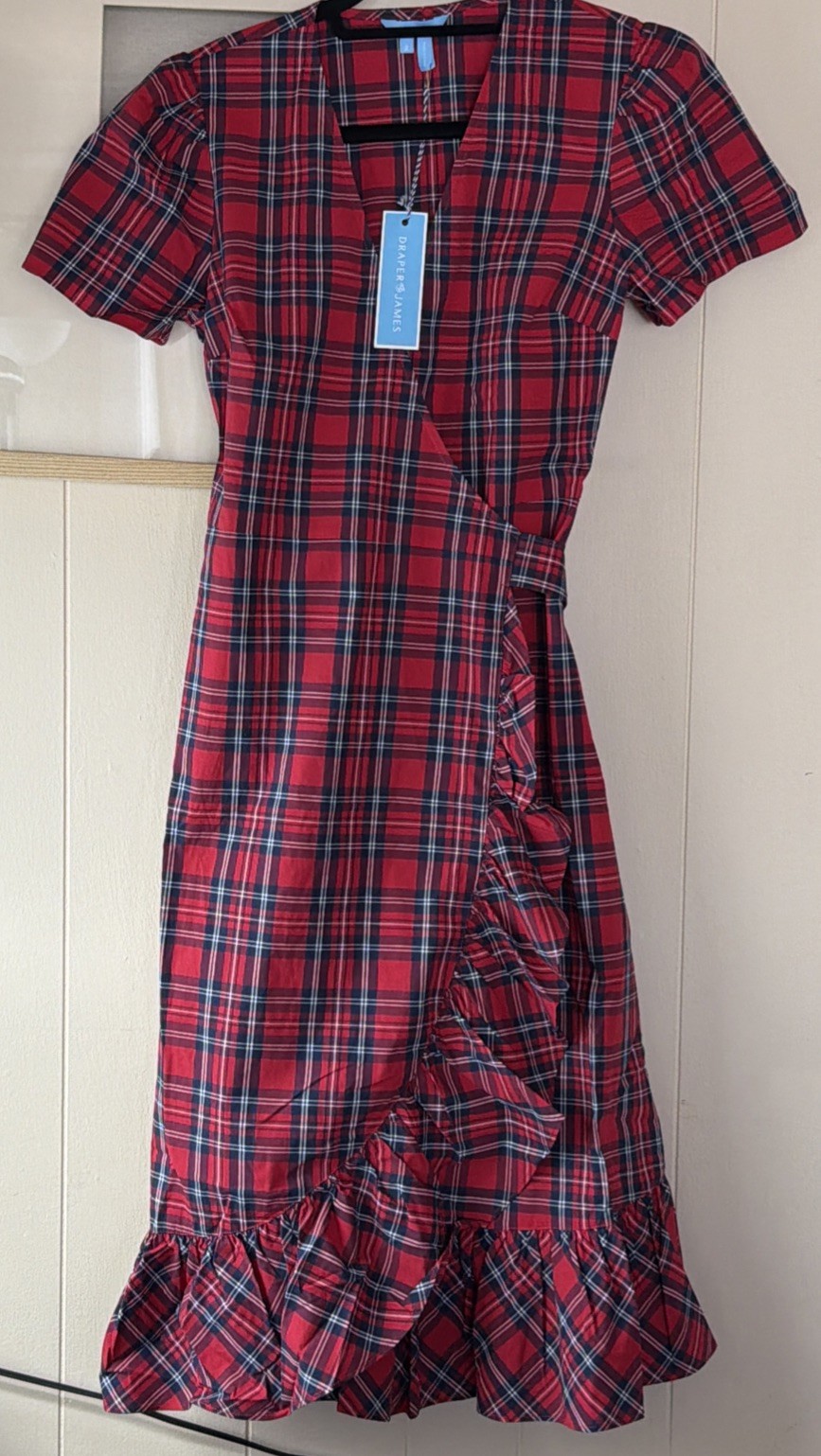 NWT $185 Draper James Reba Midi Wrap Dress Angie Plaid Belted Size 2