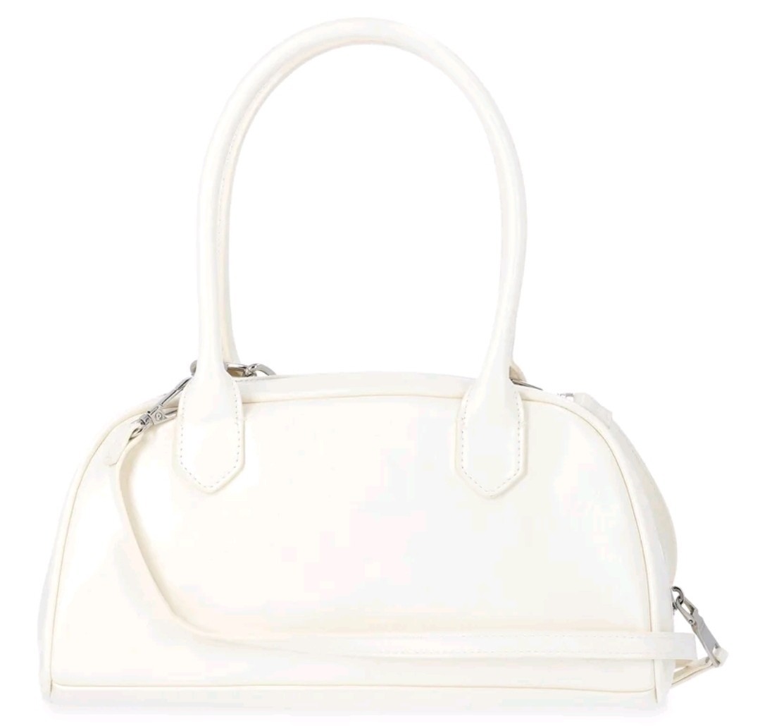 Madden Nyc Women’s White Satchel Top Handle Zip Chain Logo Detachable Strap