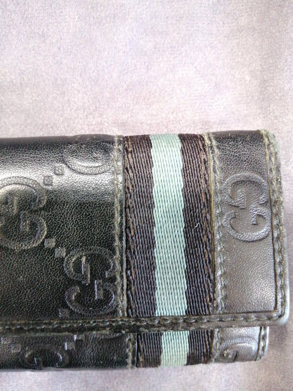 GUCCI 6-Key Case Shima Sherry Line Leather Canvas Used
