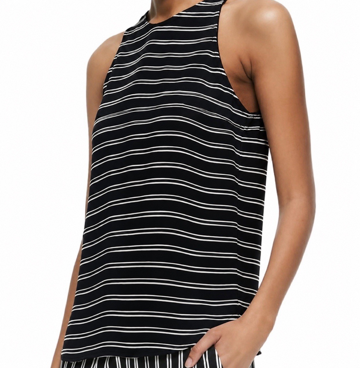 A.L.C. Anise 100% Silk Striped Top in Black White