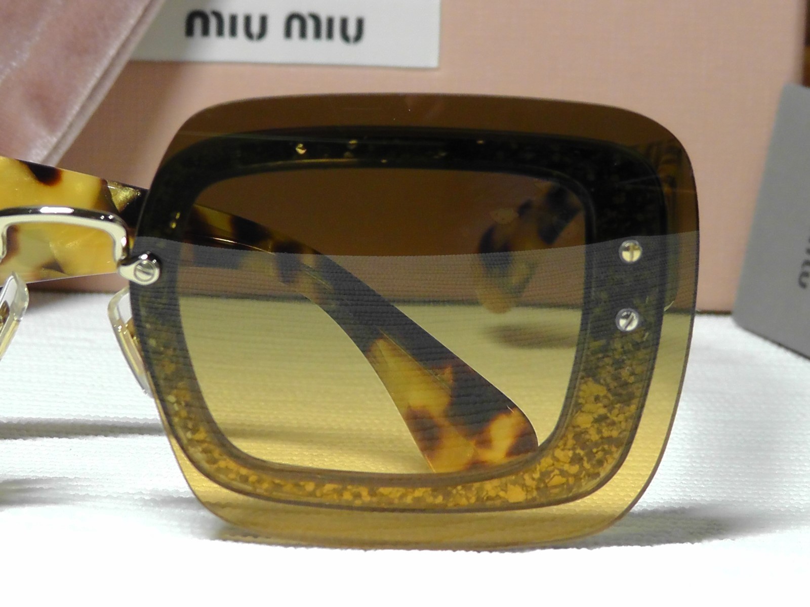MIU MIU MU01RS67 Light Havana Glitter Frame Yellow Lens 67 17 140**ITALY***NIB**
