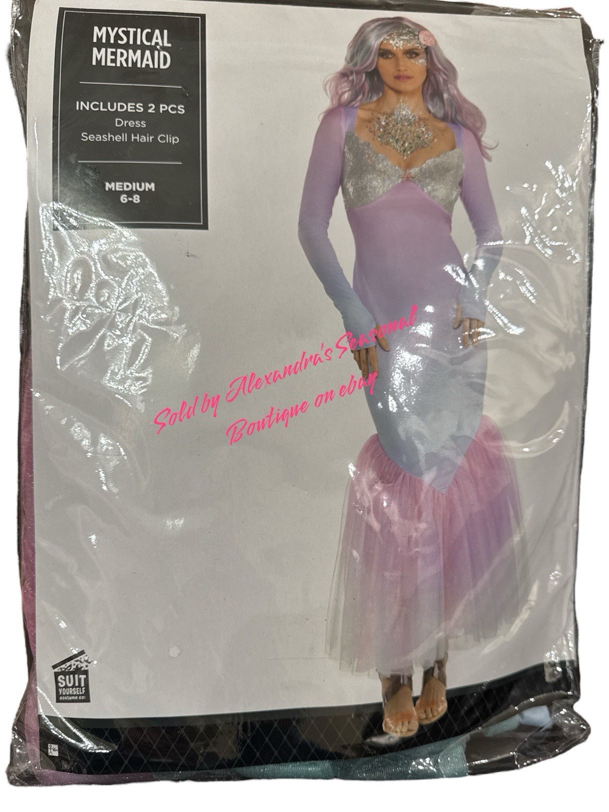 Mystical Mermaid Pastel Halloween Costume Dress & Hair Clip Size M, 6-8 Adult