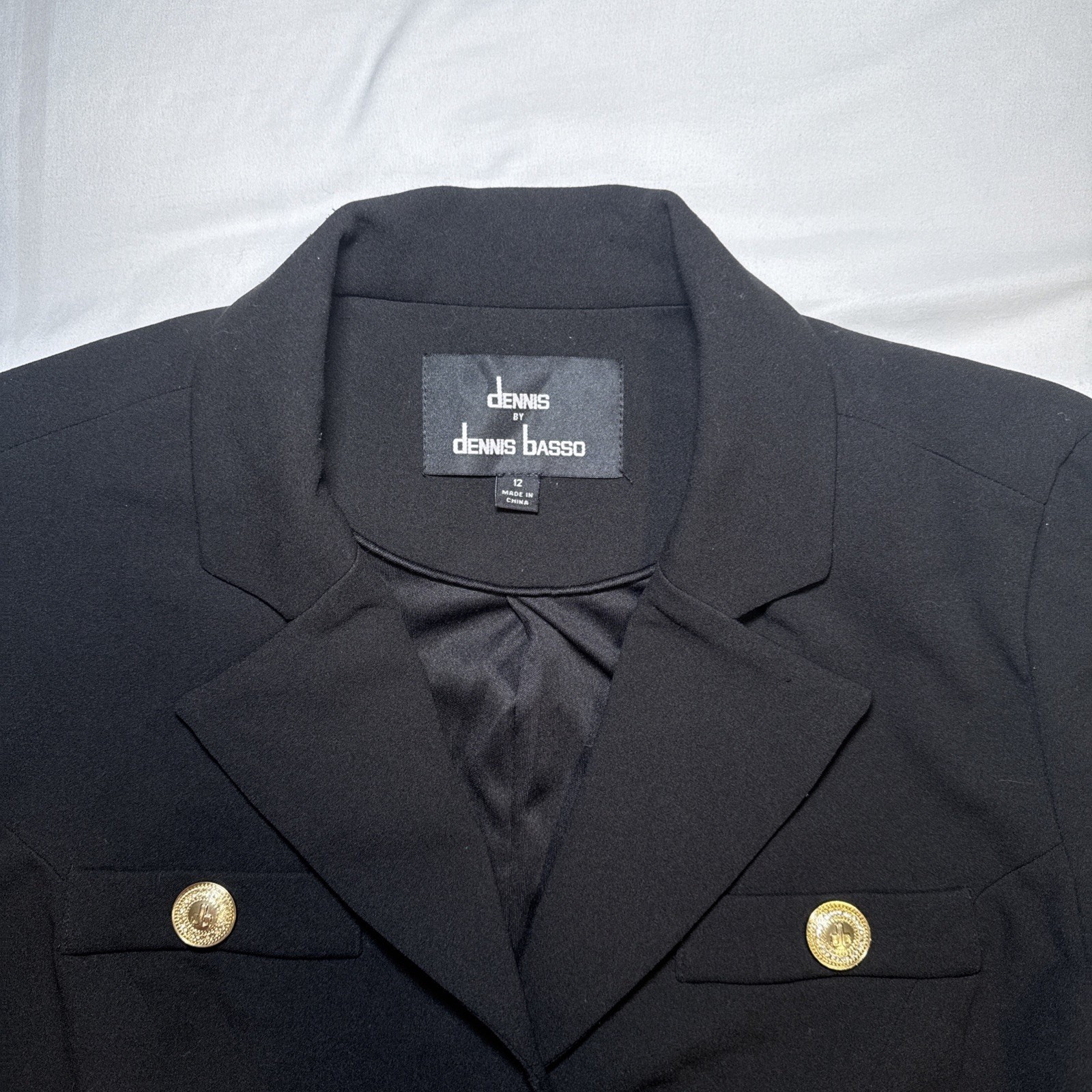 Dennis by Dennis Basso Ponte Knit Lined Blazer Black Mid Length Womens 12 EUC