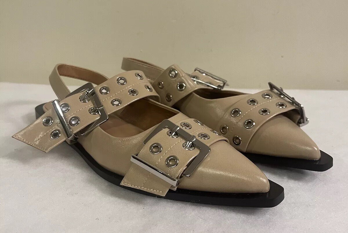New Ladies Flats Slingback Pointed Toe Casual Daily Dress Sandals Shoes 7.5 Tan