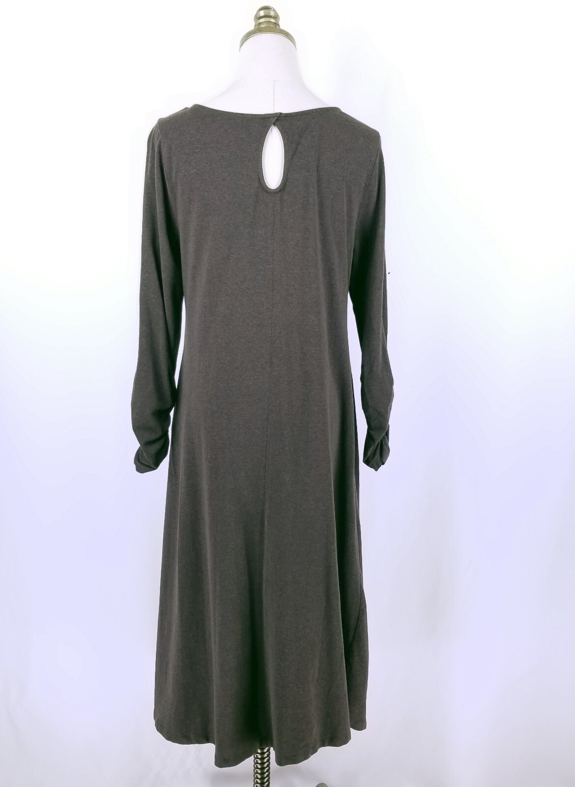 Soft Surroundings Long Sleeve T-Shirt Dress Size L Solid Brown Ruched Sleeve