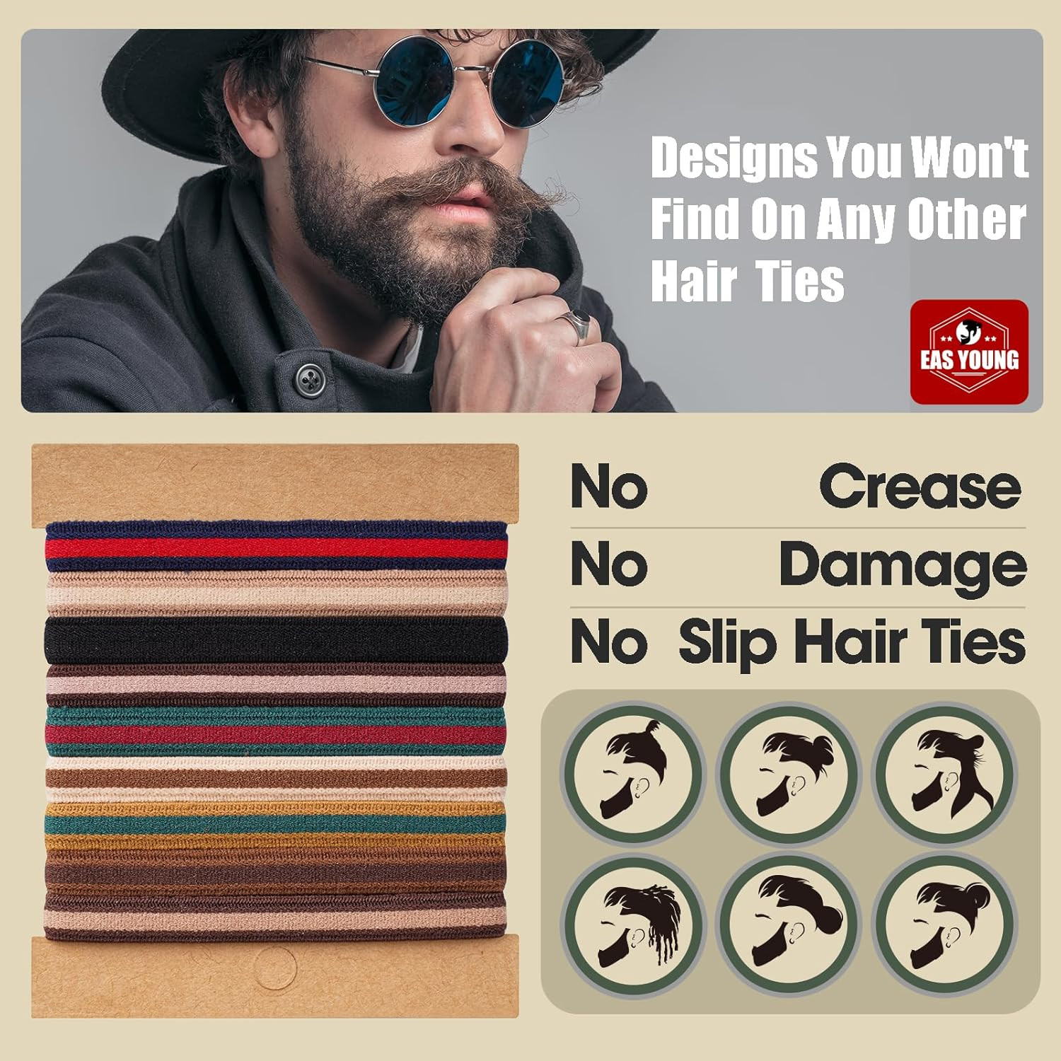 Braided Mens Hair Ties for Men, for Buns Curly Thick Dense Hair Elastic Hair Tie