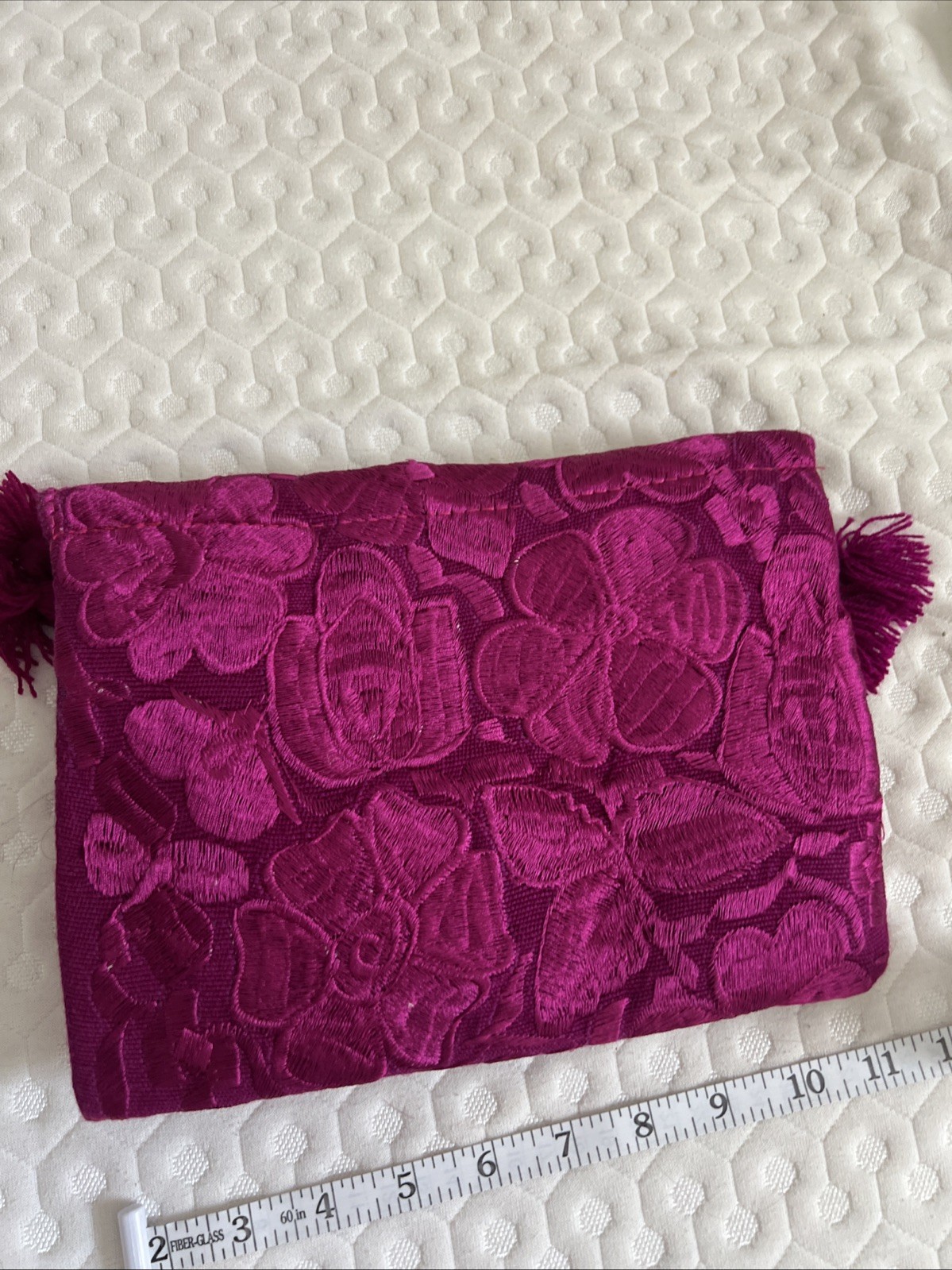 Mexican Embroidered Hot Pink Tassels Envelope Clutch Crossbody Purse