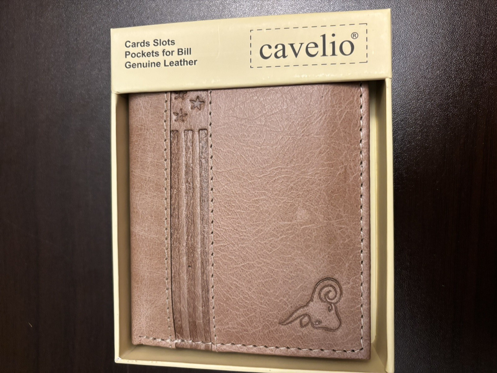Cavelio RFID Blocking Genuine Leather Badge Holder Bifold Wallet ~Brand New~
