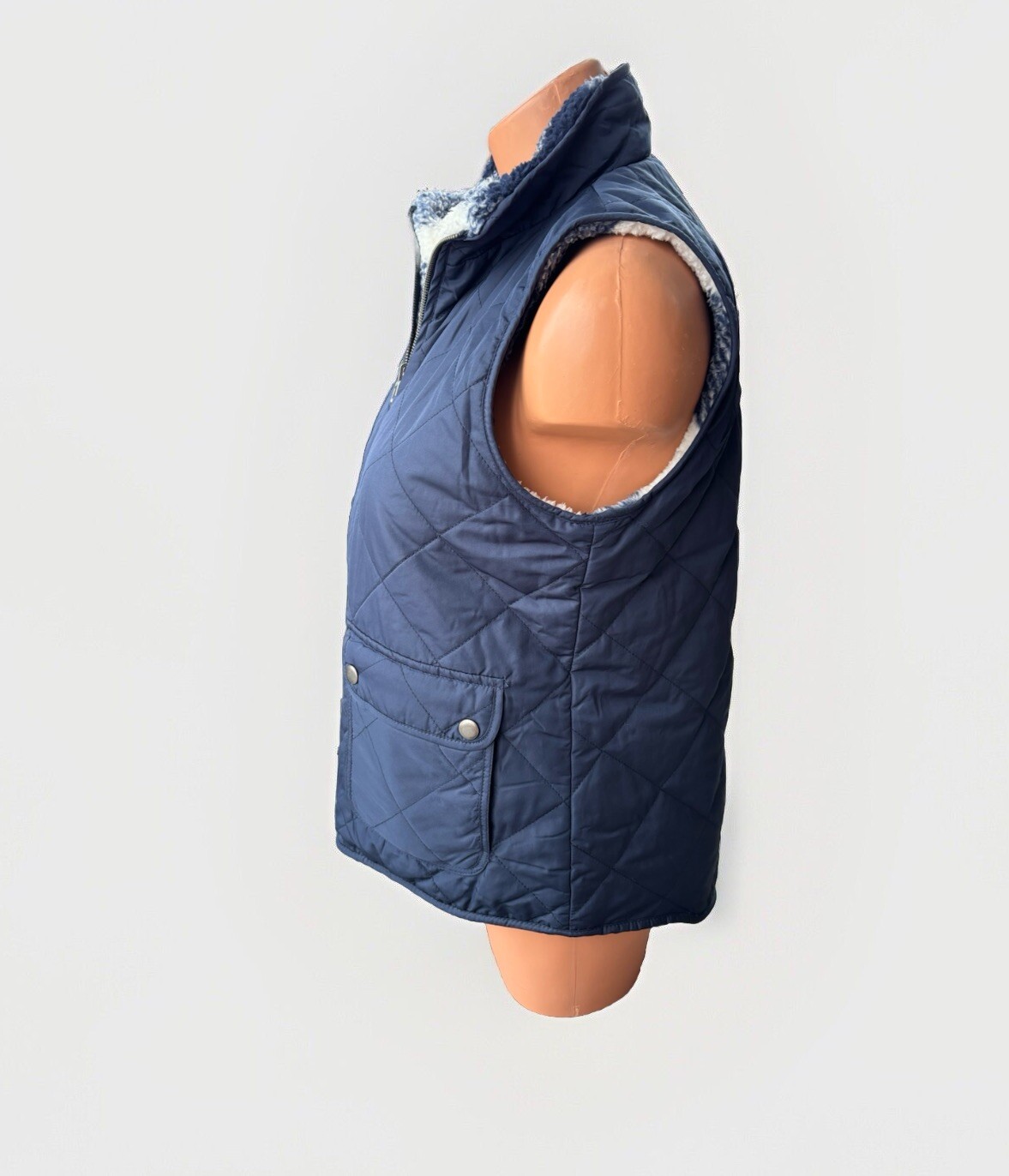 Thread & Supply Size S Navy Blue Reversible Quilted Sherpa Vest