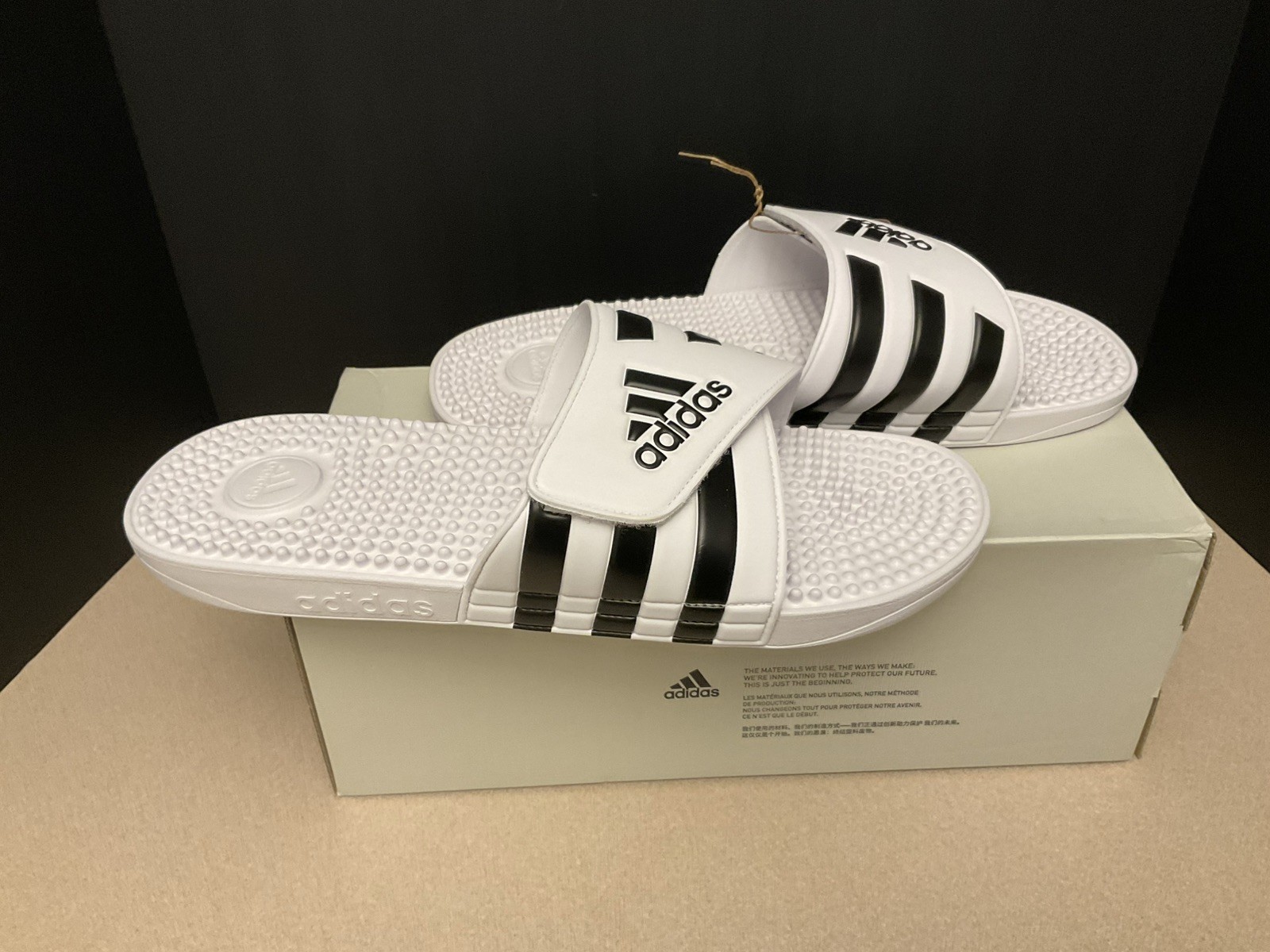 New! Mens Adidas Adissage White/Black Slide Sandals. Size 15. Nice Sandals!!!