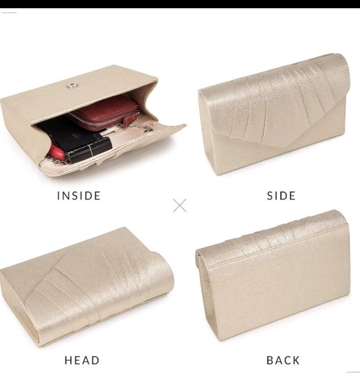 MILISENTE Metallic Gold Pleated Envelope Clutch w/ Chain Strap Magnetic, Pockets