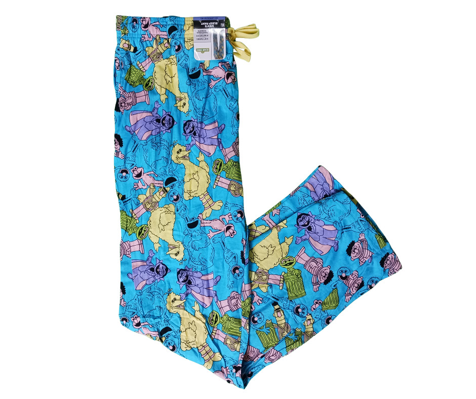 Sesame Street Mens Pajama Pants Blue Comfort Fit Sleepwear With Pockets New