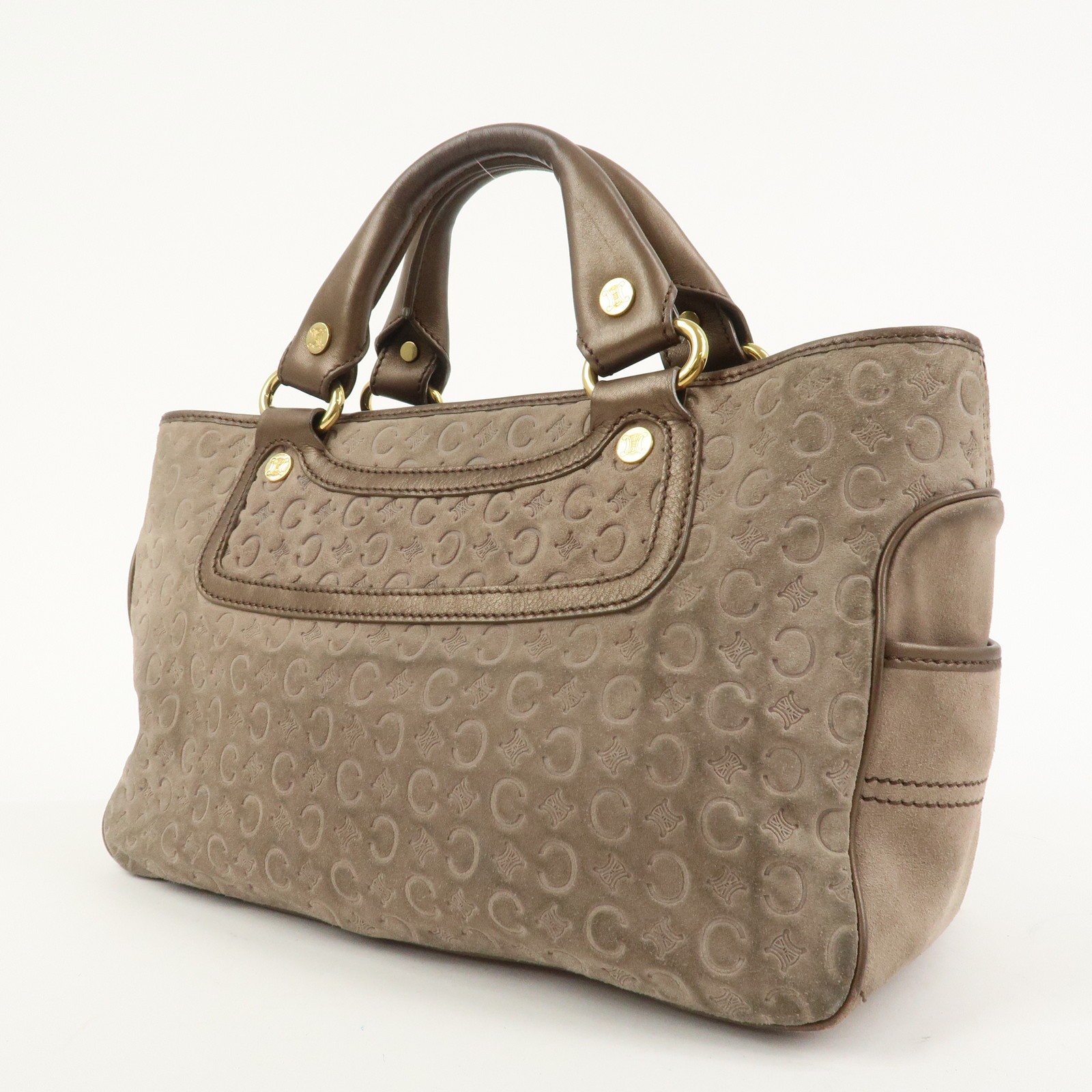 CELINE C Macadam Suede Leather Boogie Bag Hand Bag Beige Brown Auth Used F/S