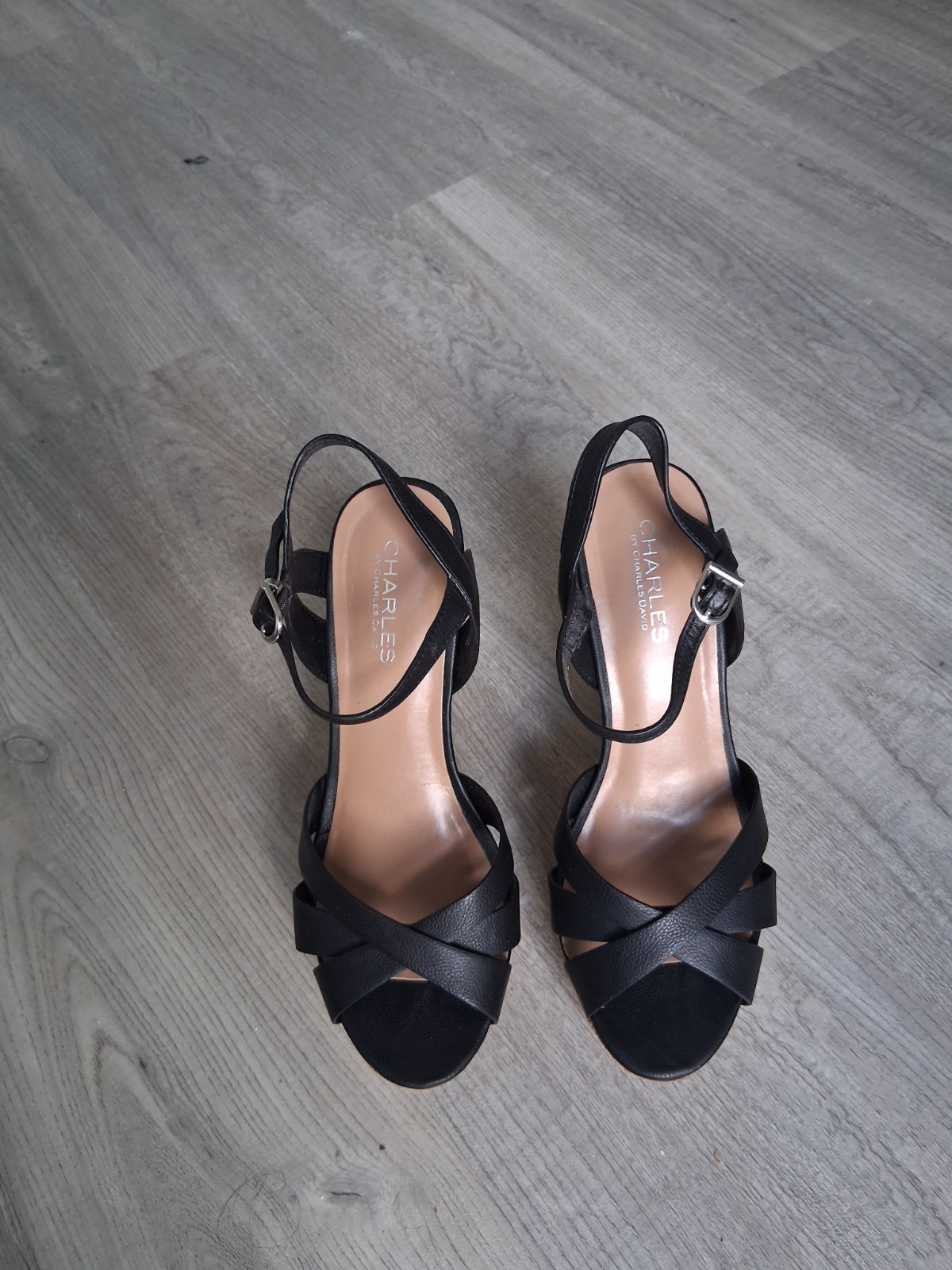 Charles by Charles David Black Criss Cross Wedge Sandals Size 8M