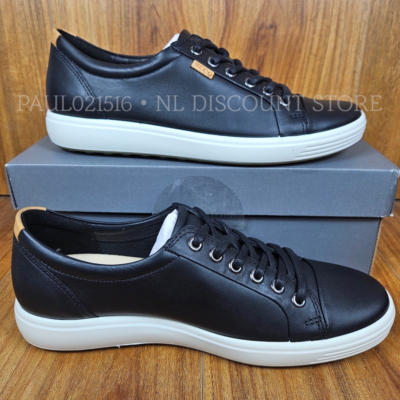 ECCO Women’s Soft Leather Sneakers Shoes ~ Black ~ Various Sizes