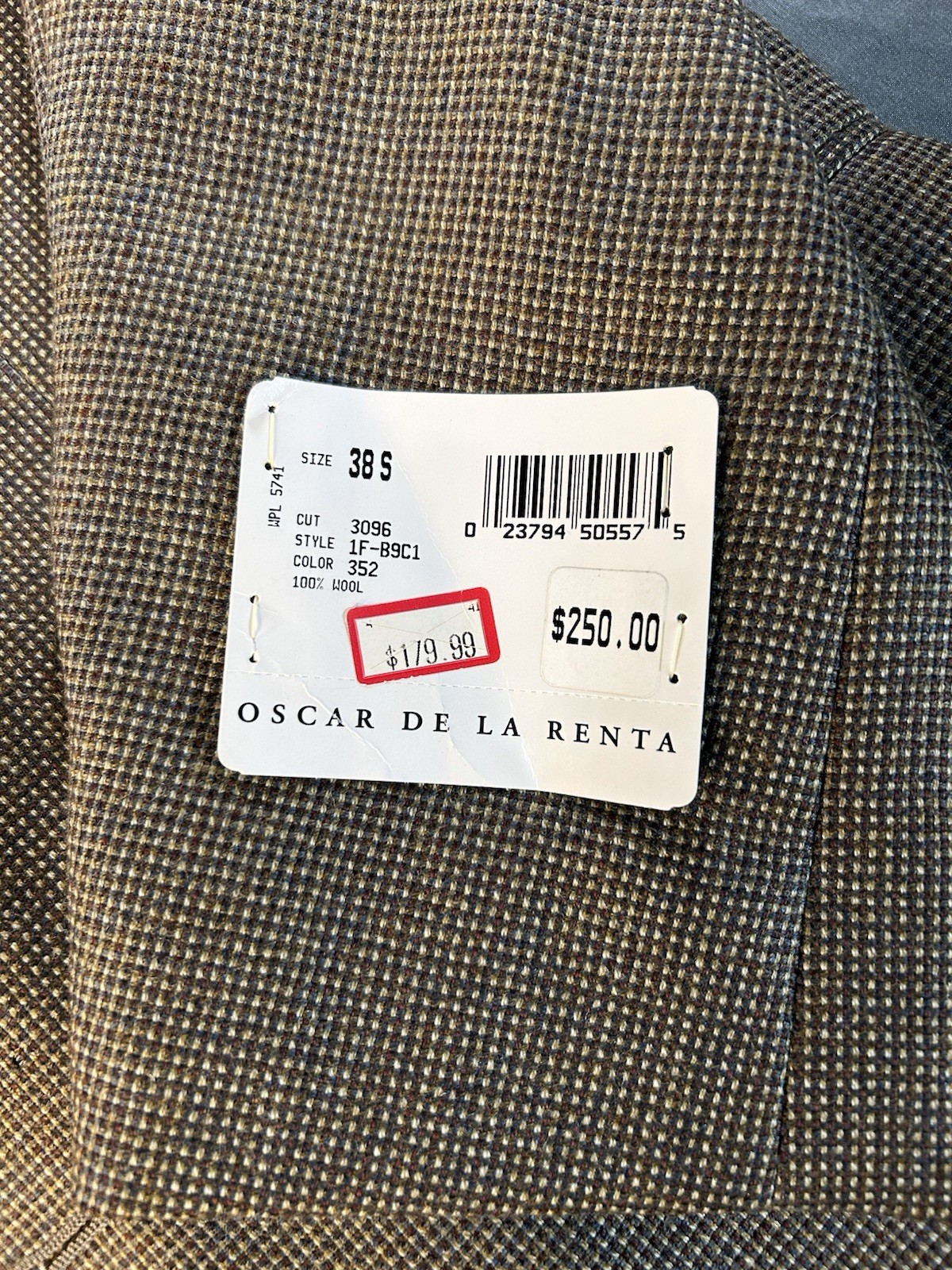 NWT Oscar De La Renta Men’s Sport Coat 100% Wool Brown Tweed 38S
