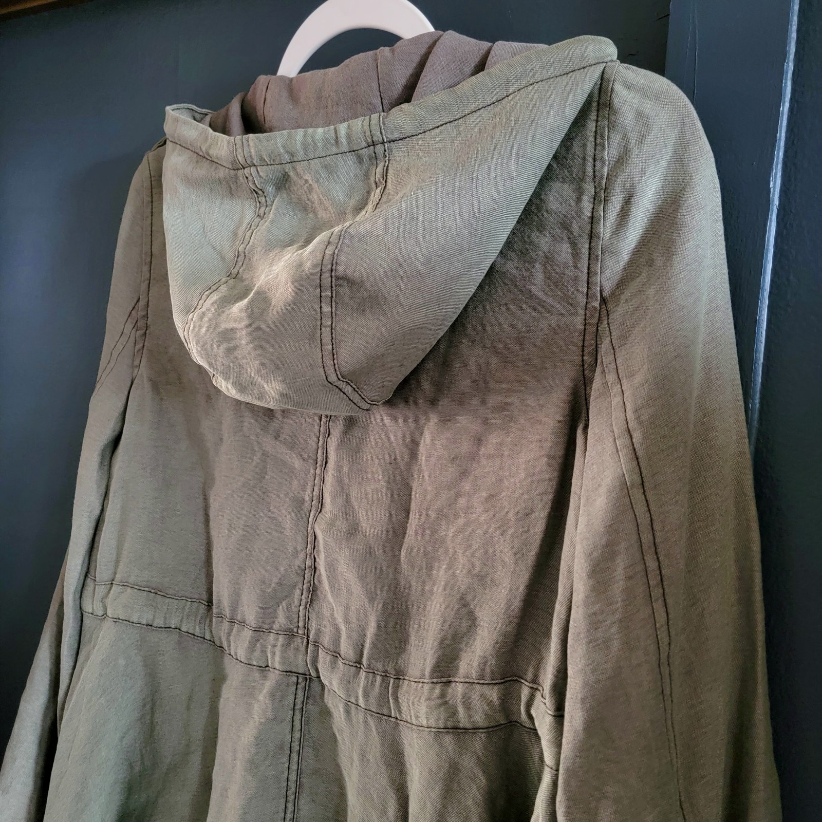Free People Lightweight Mid Thigh Length Anorak Jacket Hoodie XS Olive Green