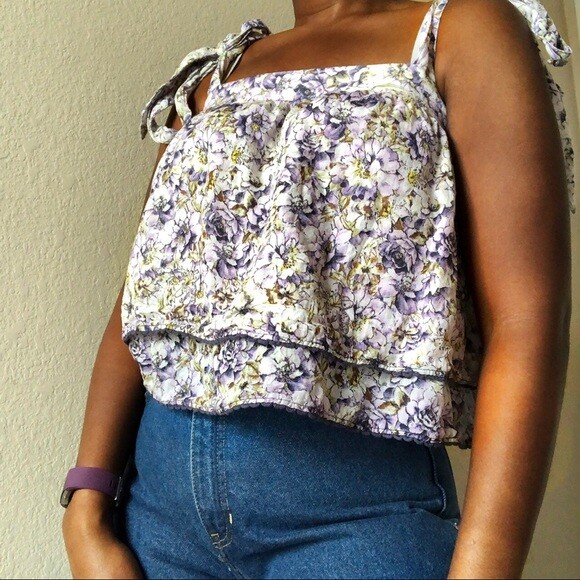 Happy X Nature Beautiful Floral Swing Top Printed Cropped Tie New Medium M