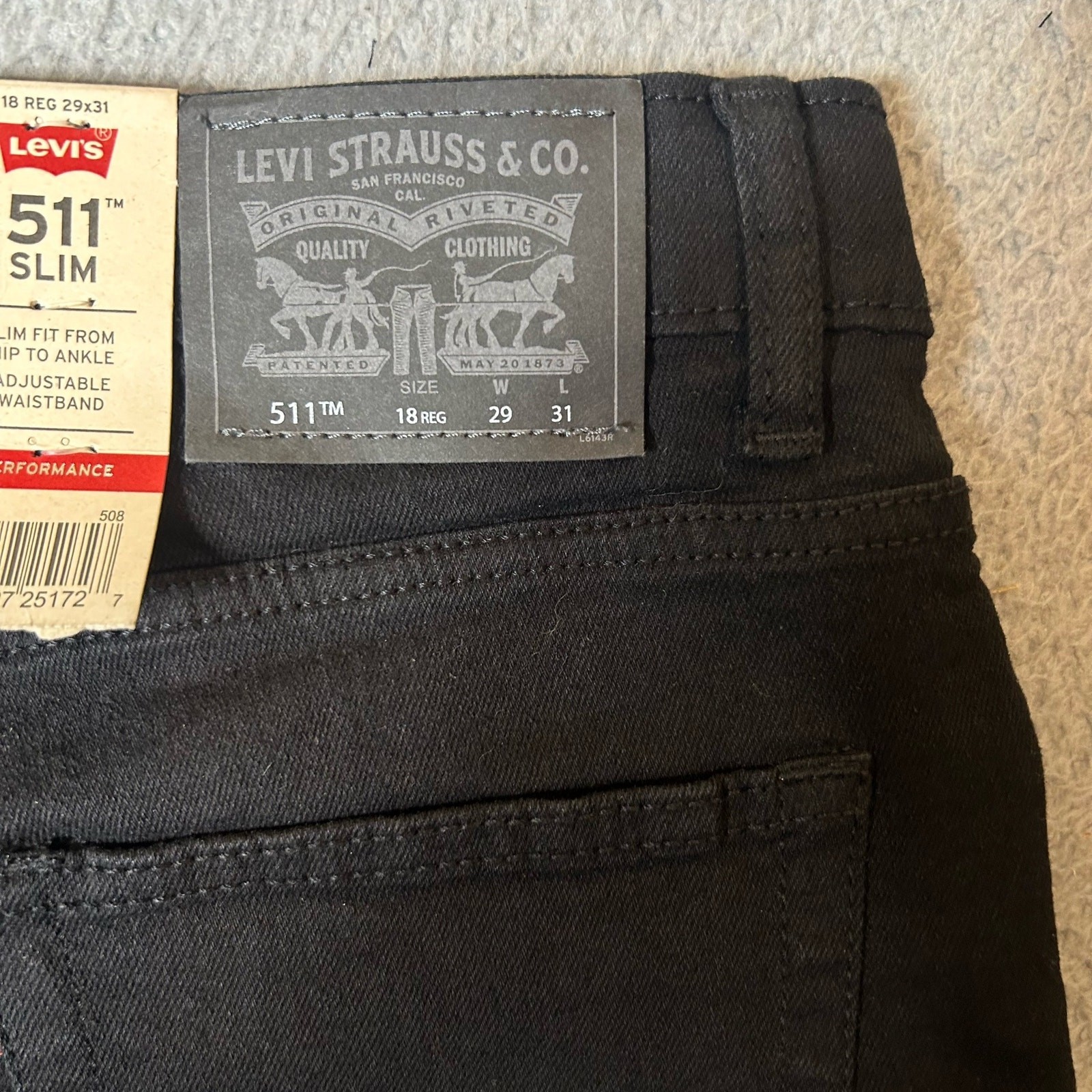 Levi Strauss Jeans Boys 18 29X31 Black Slim Fit Adjustable Waistband NEW