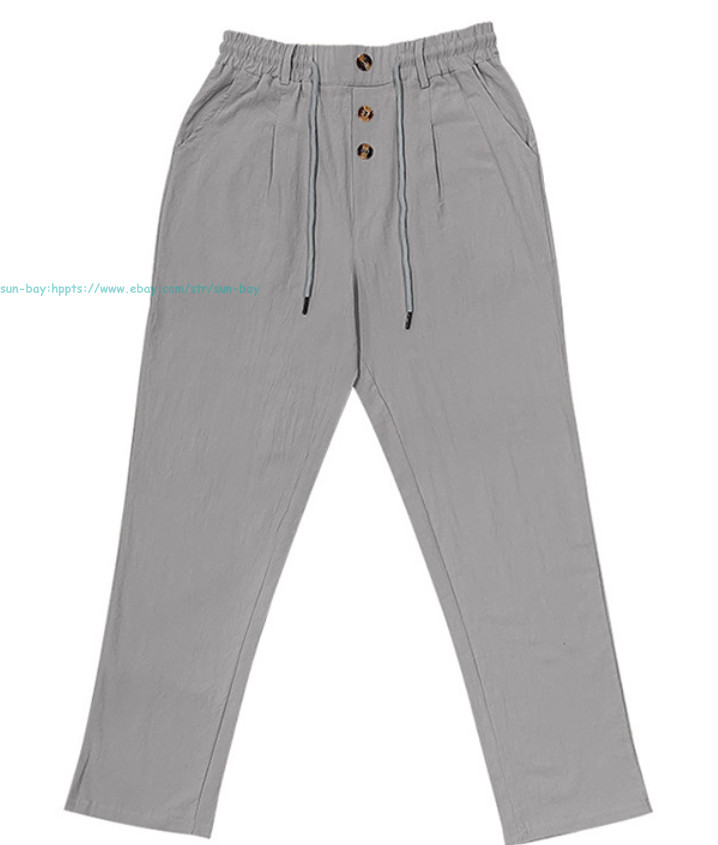 Men Casual Linen Pants Elastic Waist Drawstring Summer Beach Trousers withPocket