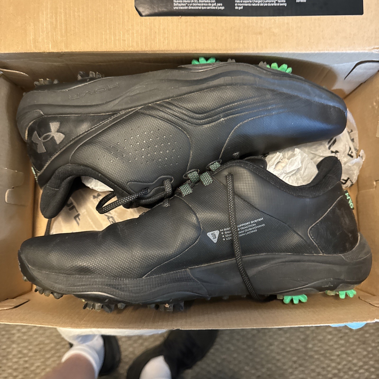 Under Armour HOVR Mens Size 15 Black Golf Drive Pro Shoes Spikes 3026919-001