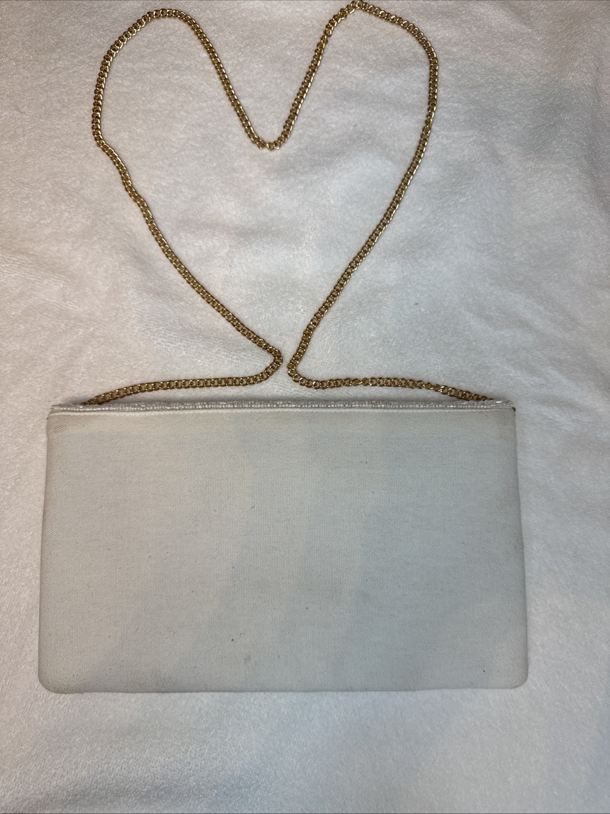 Bride Clutch Embroidered Glass Beaded Gold Tone Chain Strap Classy Elegant
