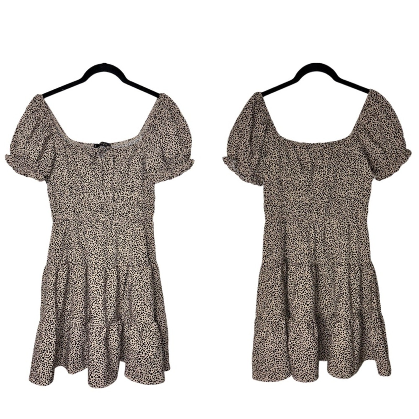 Hesperus mini tiered dress square neck short sleeves Woman’s small tan, black