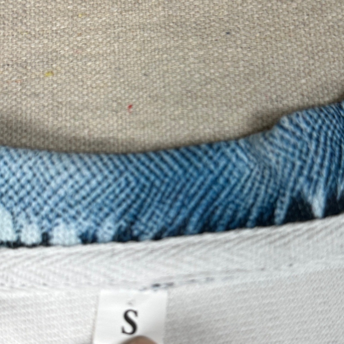 Dachshund Wiener Dog Patchwork Denim Look V-Neck Top White Small