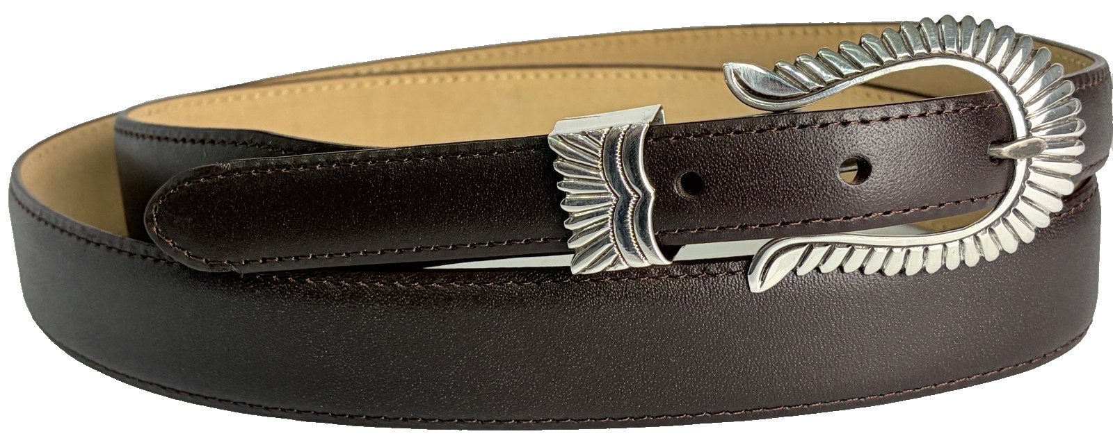 Jim Yazzie Sterling Silver .925 Headdress Ranger Belt Buckle 40 Genuine Leather