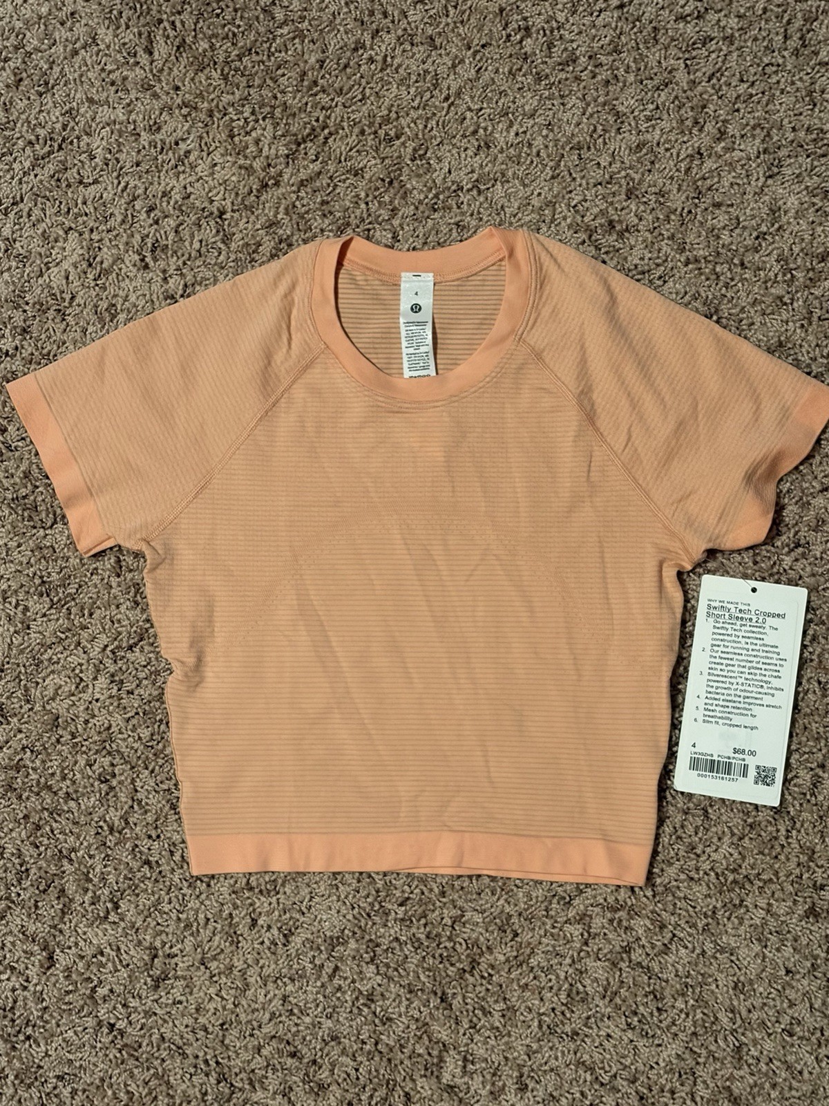 Lululemon Swiftly Tech Cropped Short-Sleeve Shirt 2.0 Rose Blush Size 4
