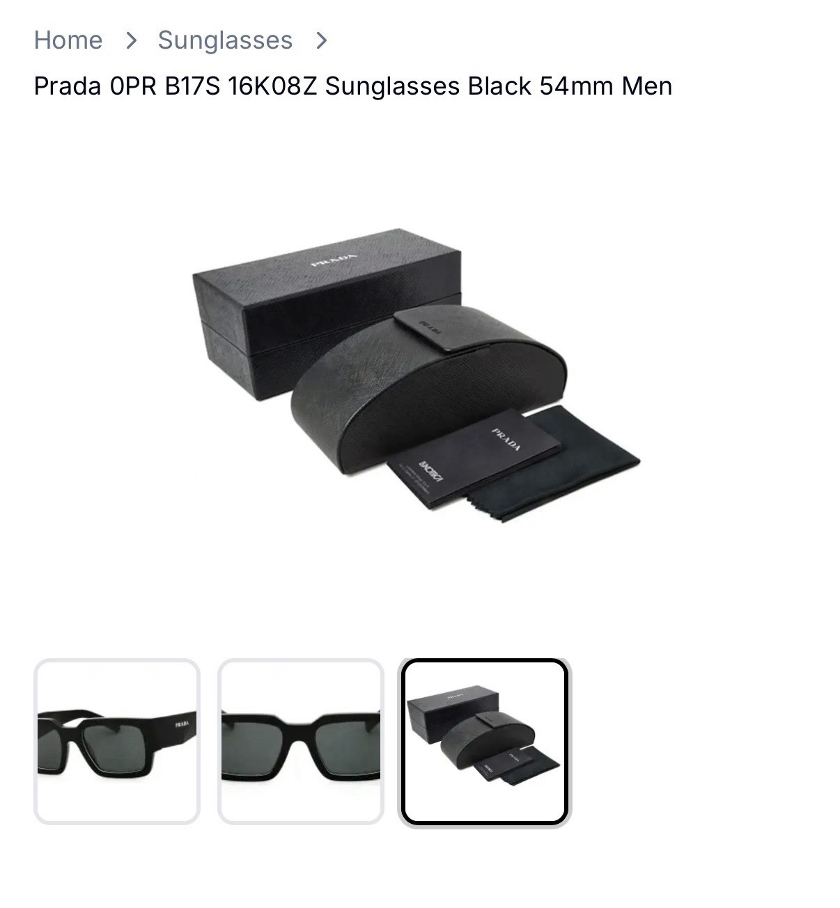 PRADA 0PR B17S 16K08Z Men’s Rectangular Sunglasses Black Frame Gray Tinted 54mm