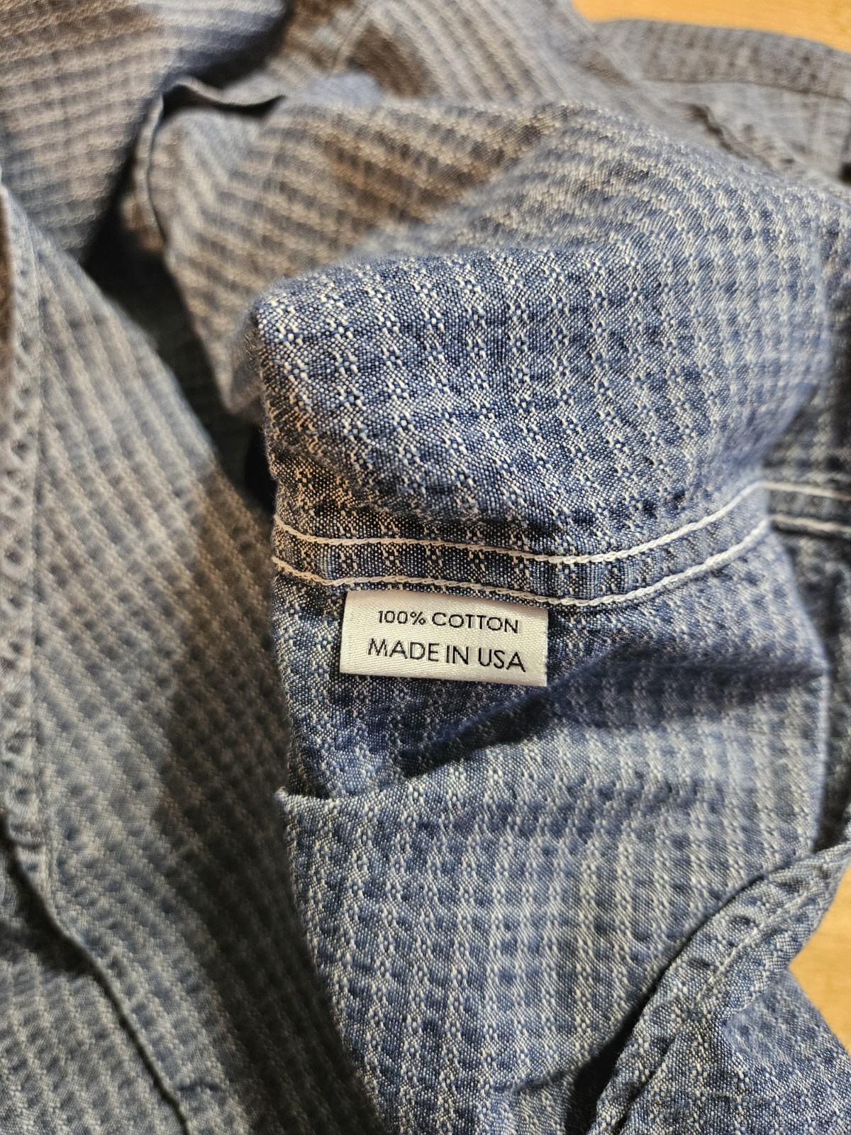 GUSTIN classic fit large INDIGO DYE CONE DENIM JACQUARD 6oz fabric shirt USA