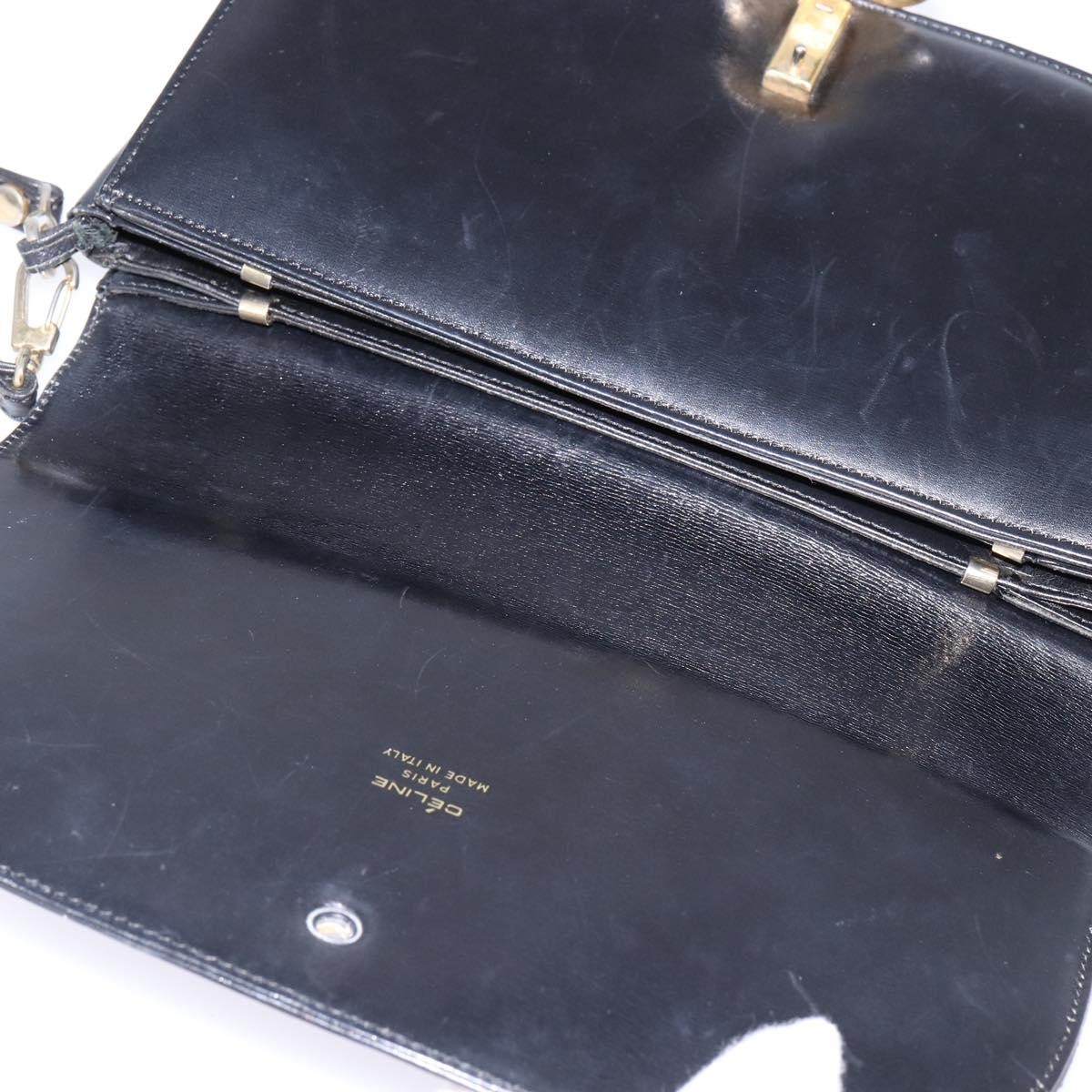 CELINE Horse Carriage Shoulder Bag Leather Navy Gold Auth BA6372