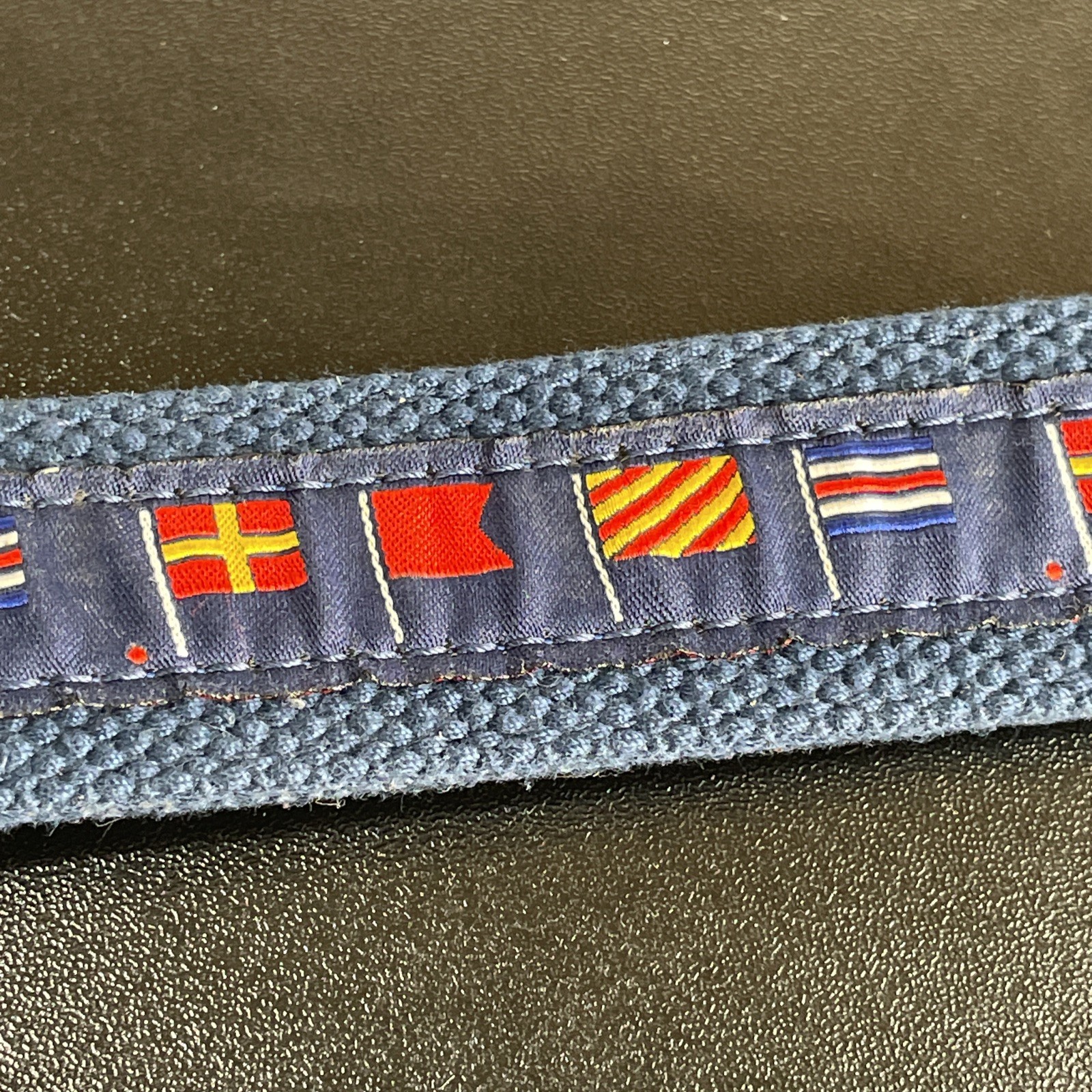LOOP Mens Fabric Leather Belt Sz 34-36 Brown Navy Maritime Signal Flags R B Y C