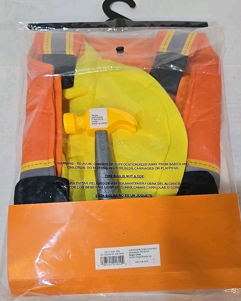 Dress Up Construction Worker Halloween Costume Play Set for Kids Vest Hat & Tool