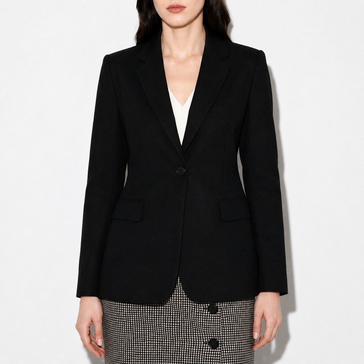 90s Harve Benard Wool Blazer Womens L Black 1 Button Shoulder Pads Minimalist
