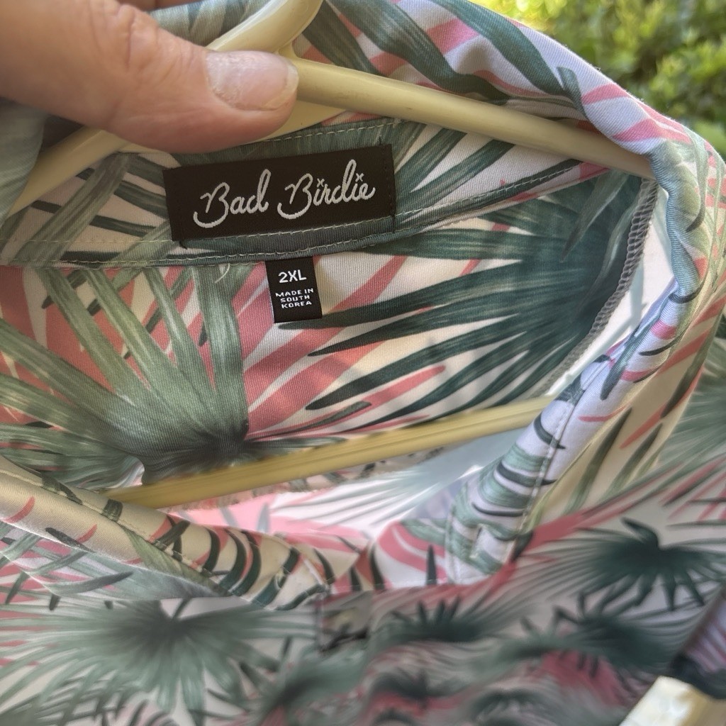 Bad Birdie Hammock Hunter Pink Palm Tree Stretch Athletic Golf Polo Shirt 2XL