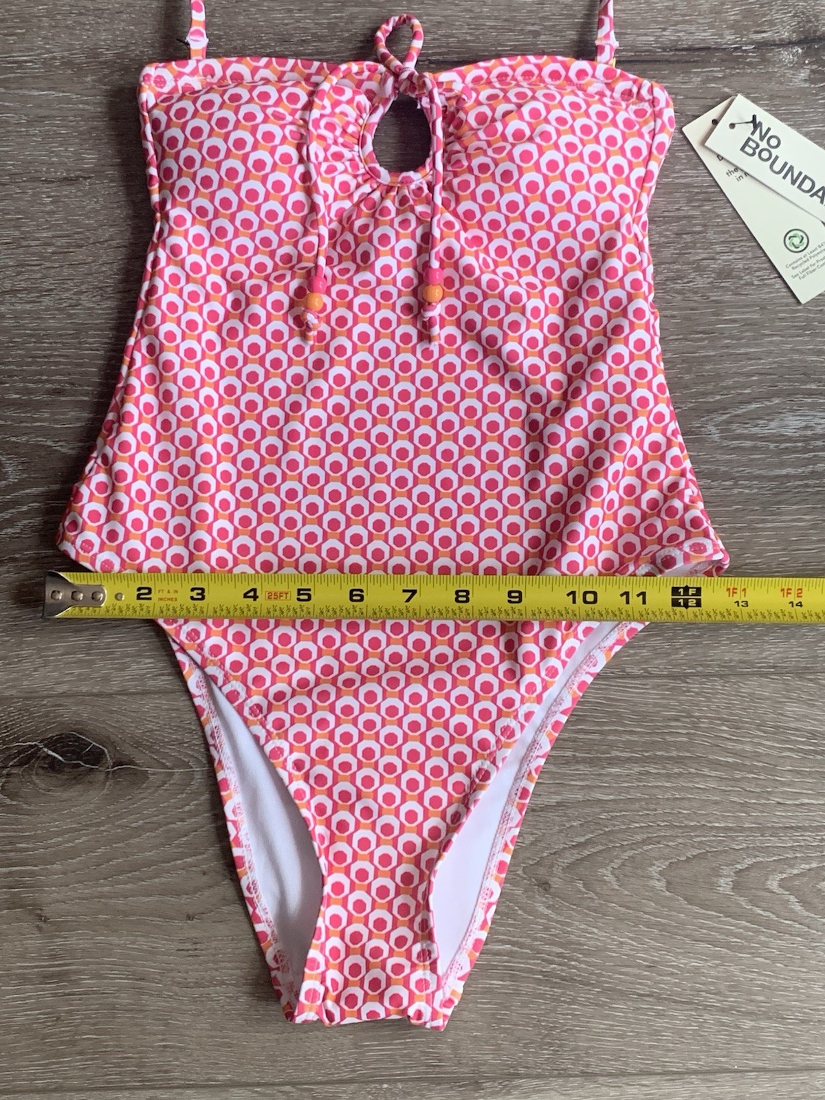 No Boundaries Women’s 2XS Keyhole One Piece Swimsuit PINK GEOMETRIC #10726