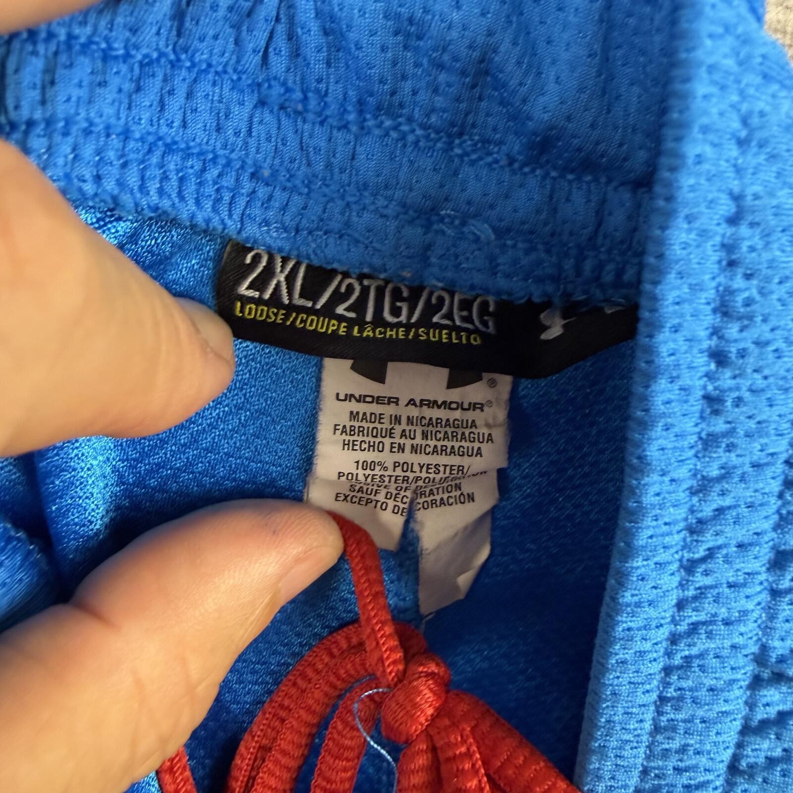 Under Armour Loose Basketball Shorts Pockets Drawstring Blue Red Men 2XL 9” 530