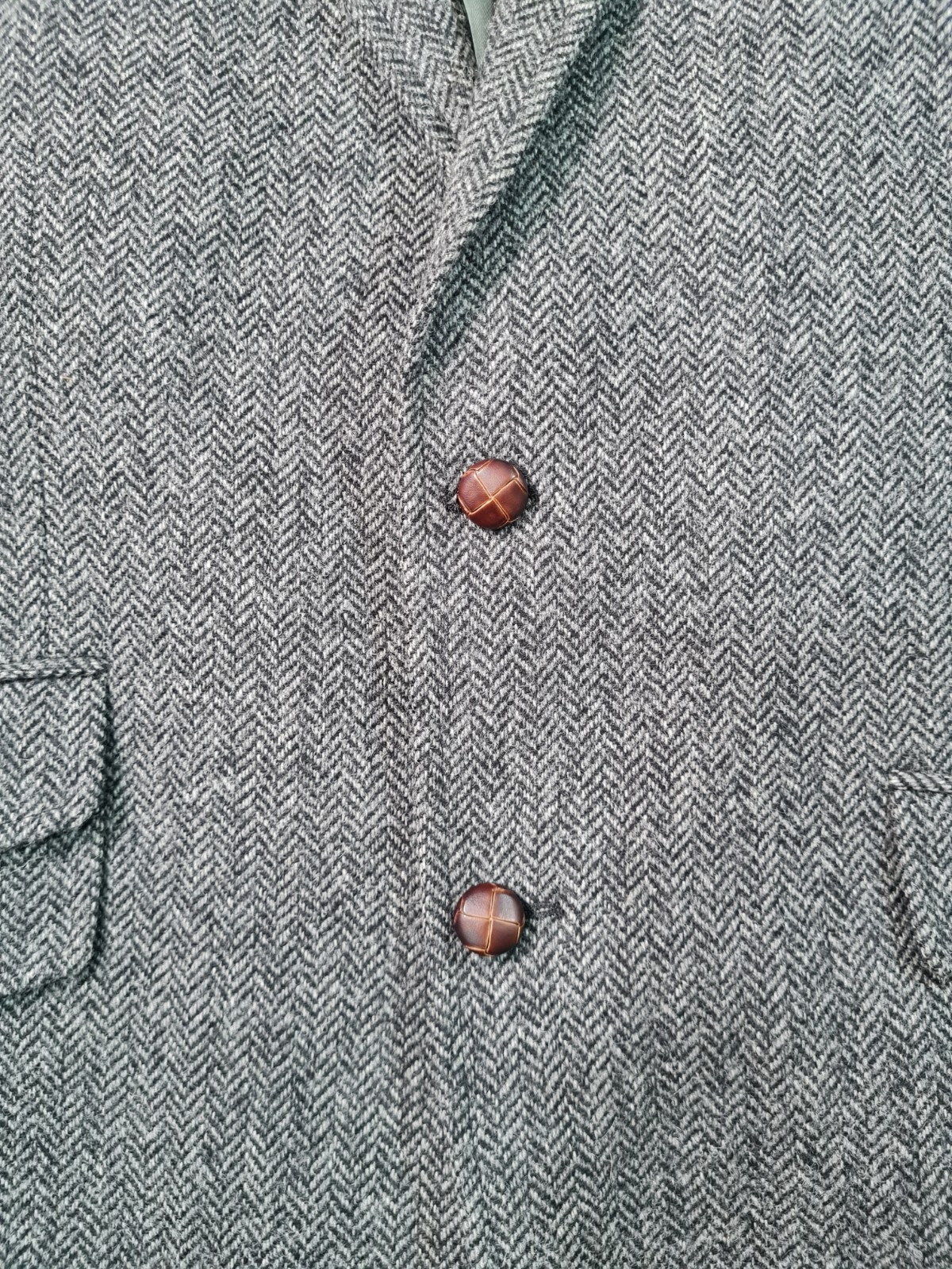 M&S Luxury Moon Tweed Blazer Jacket Grey Herringbone Wool Elbow Patches 42R