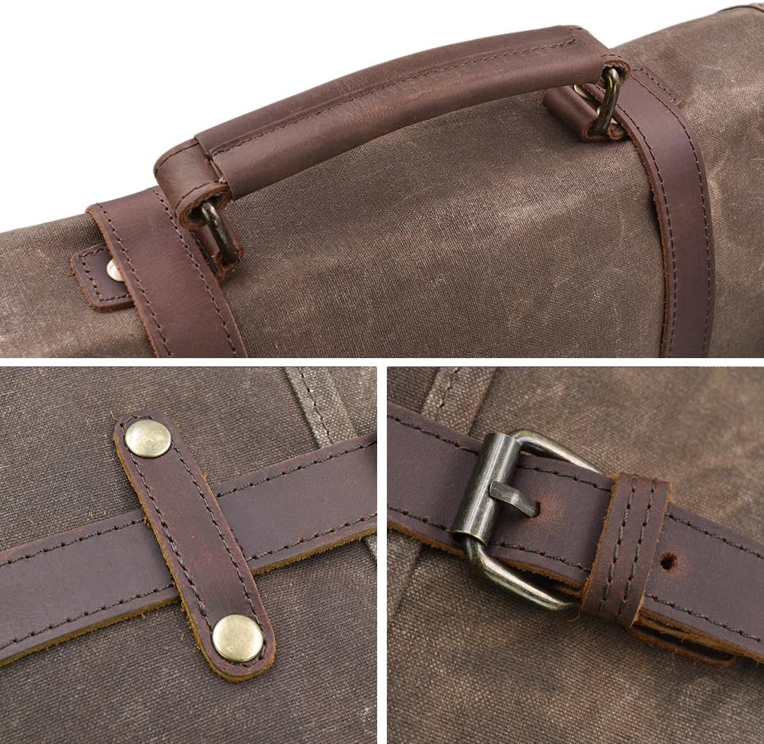 Waterproof Vintage Genuine Leather Messenger Bag 15.6 Inch Laptop – Brown