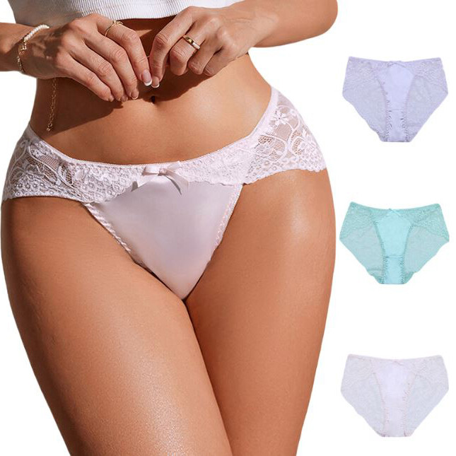 3pack Sexy Womens Panties Thong G-String Lace Sheer Middle Waist Brief Underwear