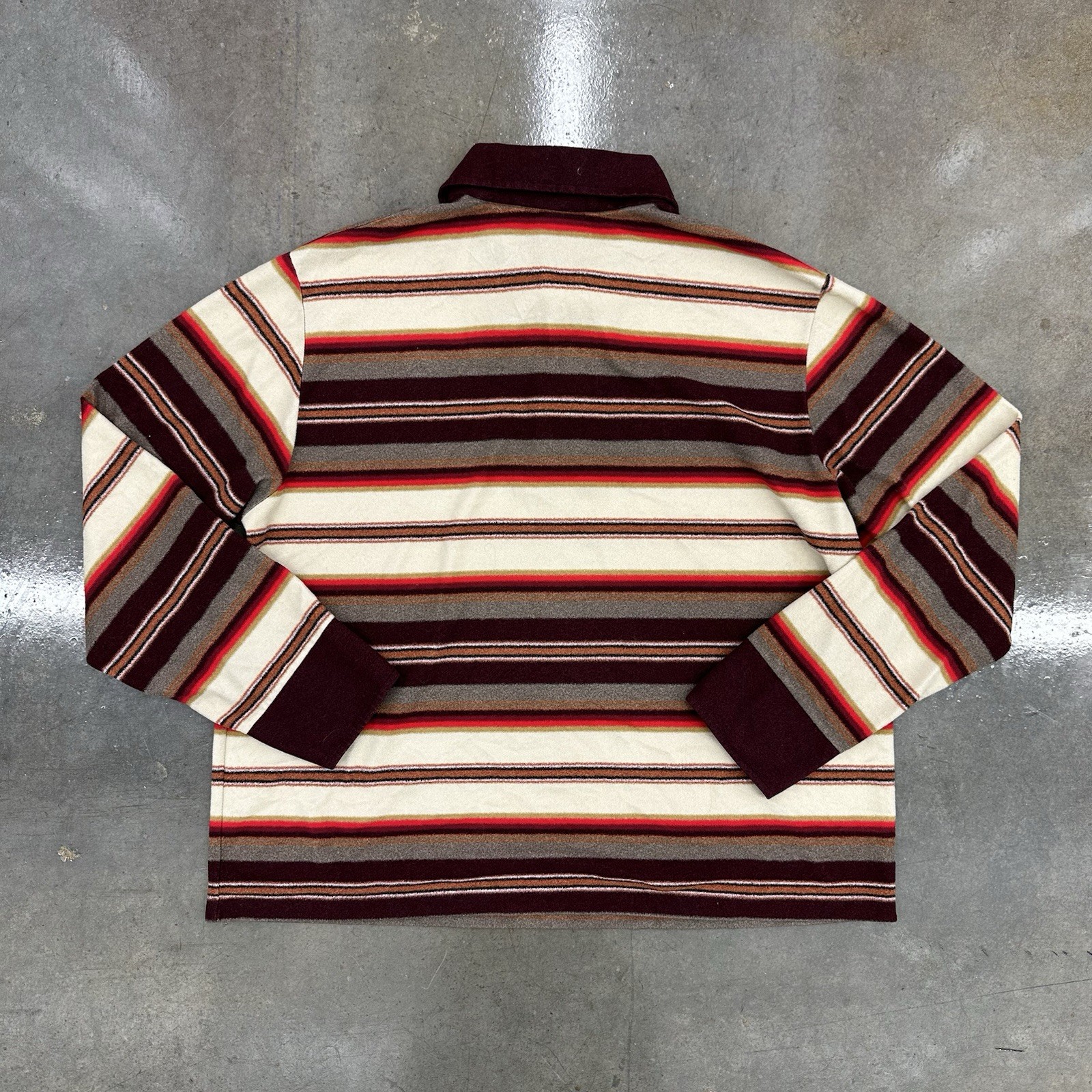 Vintage 70s JCPenney Mod Large Striped Long Sleeve Polo Shirt Acetate Polyester