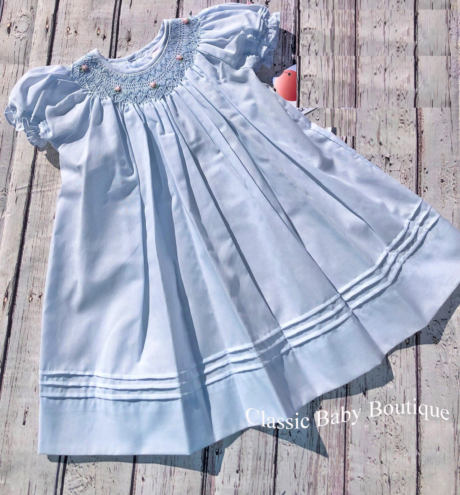 NWT Petit Ami Blue Pintuck Smocked Bishop Baby Dress 18 Months 18M Girls