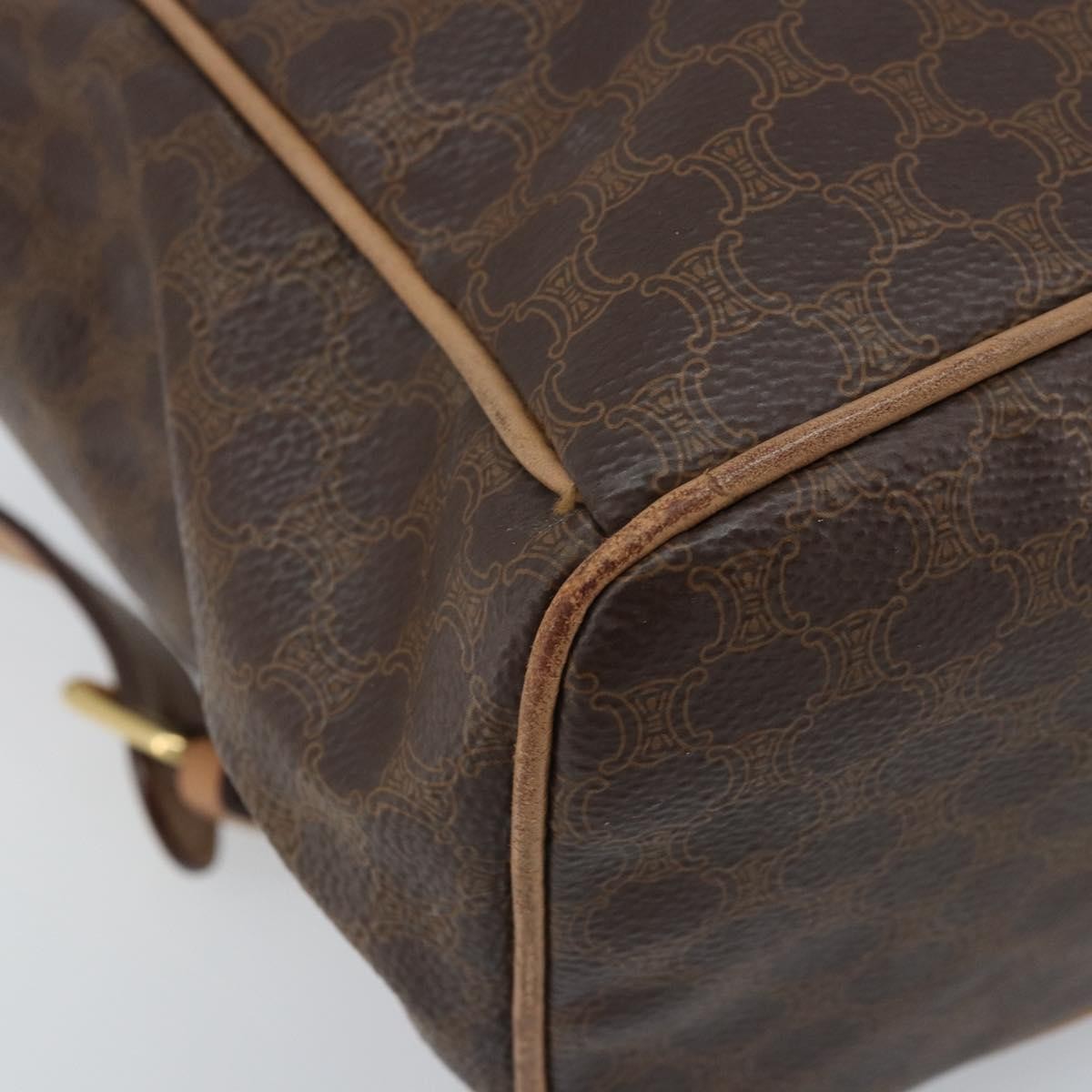 CELINE Macadam Canvas Backpack PVC Leather Brown Gold Auth SW2219