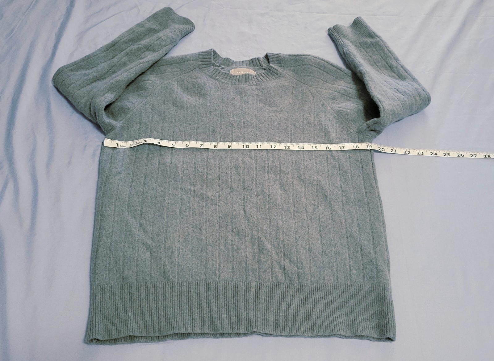 Everlane Women 100% wool Light Blue wool Ribbed Crewneck Sweater Size Large