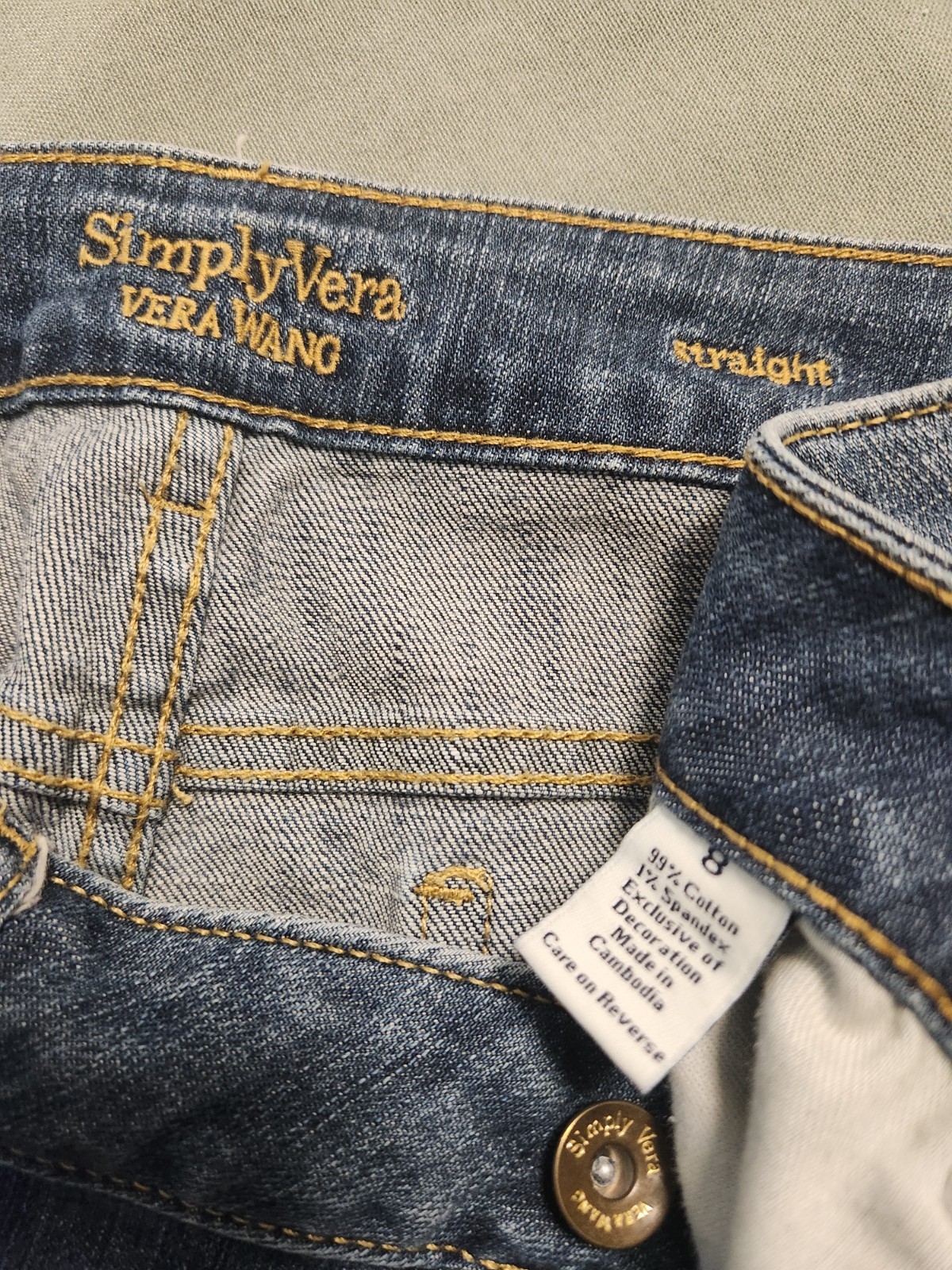 Vera Vera Wang Distressed Jeans-Straight Leg Boot Cut Size 8