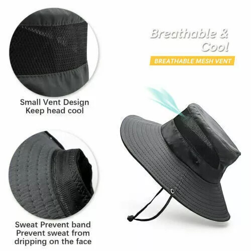 Men Wide Brim Sun Hat UV Protection Bucket Cap Hiking Camping Fishing Safari USA